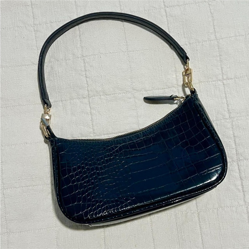 Black Faux Croc Shoulder Bag